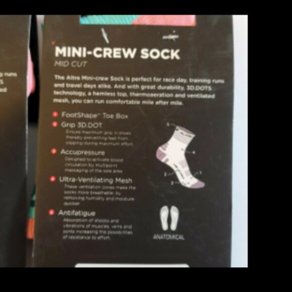 2 New pair Altra running socks mini crew medium adult unisex turquoise blue - Picture 2 of 3